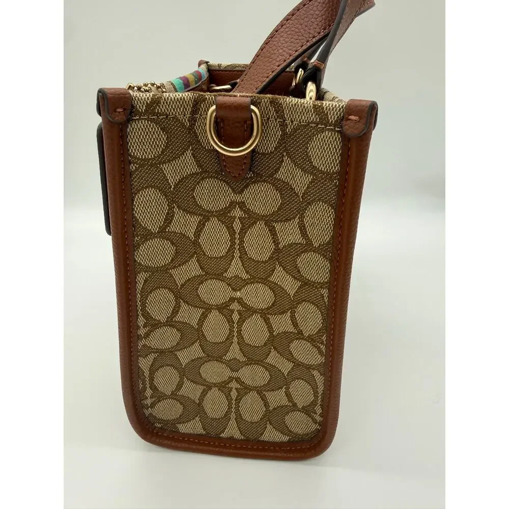 Coach Dempsey Tote 22 Signature Jacquard Canvas Rainbow Stripe Leather Bag C5119